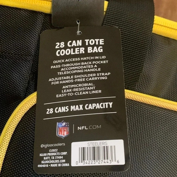 NFL Pittsburgh Steelers Insulated Cooler Tote Bag 28 Can Shoulder Strap NWT - Picture 7 of 9